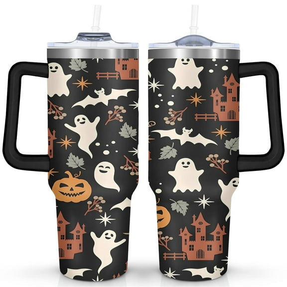 40oz Halloween Tumbler with Handle & Straw - Insulated Stainless Steel Travel Mug,Leakproof,Cup Holder Friendly,Dishwasher Safe,for Hot/Cold Drinks.