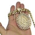 thumbnail image 3 of Mens Huge Mason Hip Hop Chain Oval Medallion Pendant Masonic Freemason Gold Finish 30" Cuban Bling Necklace, 3 of 5