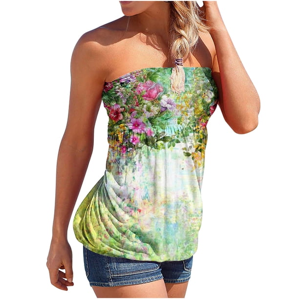 Camiseta sin mangas sin tirantes para mujer, camisetas de tubo de verano, blusa informal Sexy con hombros descubiertos para vacaciones Fridja hjk6649