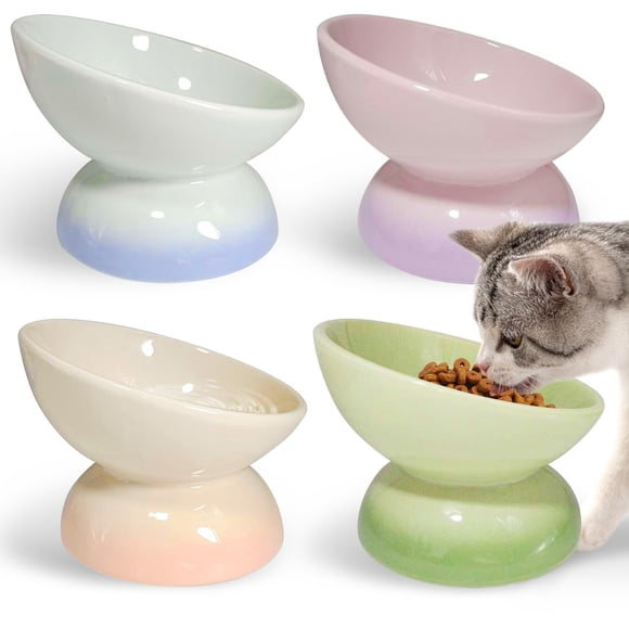 Tazones Elevados de Cerámica para Gatos kathson Anti Vómito 120 mL 4 Piezas