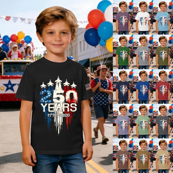 USA 250th Anniversary Shirt - 250 Year American Anniversary Flag 4th Of July Loose Fit Tees Tops (Little Boy 6-7 Years Black)