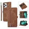 thumbnail image 1 of SaniMore iPhone 14 Pro Business Case (6.1" 2022), Zipper Wallet + Magnetic Clasp + Card Slots + Flip Kickstand + Wrist/Crossbody Strap [Shockproof Anti-fall] Full-body Protective Shell, Brown, 1 of 10