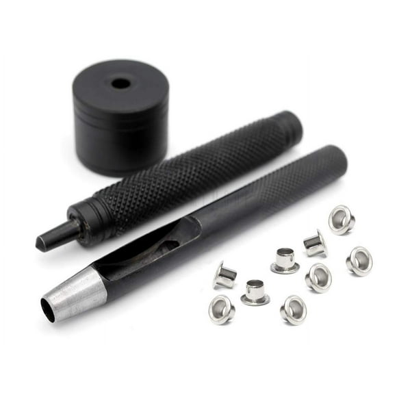 CRAFTMEMORE 4mm Grommet Tool Kit Eyelet Setting Tool Grommet Setter Hole Punch Cutter & Pack of 100 Grommets (0.16"" (4mm) Inside Diameter)