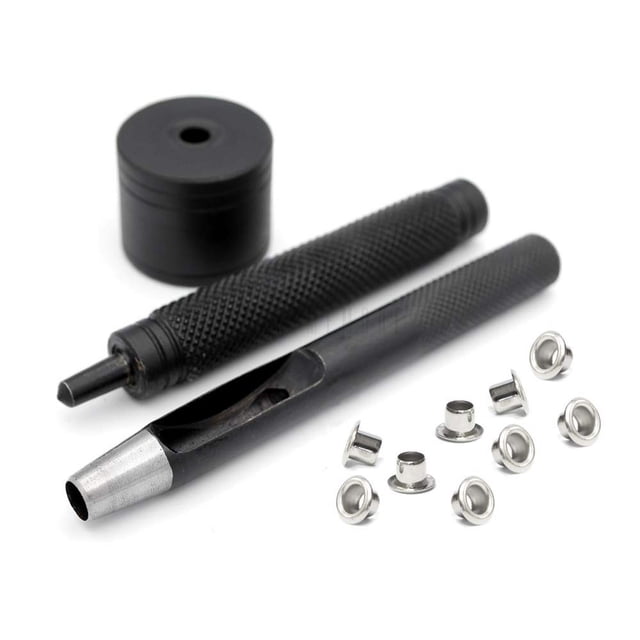 CRAFTMEMORE Kit d'Outils à Illets 2mm Outil de Réglage Illets Coupe-Fuite & Lot de 100 Illets (0.08 Pouces (2mm) Diamètre Intérieur)