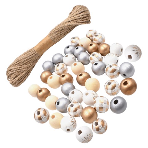 unbranded Lot de 5 Guirlande Diy Perles en Bois Non Finies Petites Perles en Bois Or Argent Rond