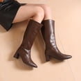 thumbnail image 4 of Viluyesy Womens Knee High Boots Block Heel Side Zipper Faux Leather Pointed Toe Comfortable Walking Boots Brown Size 6, 4 of 8