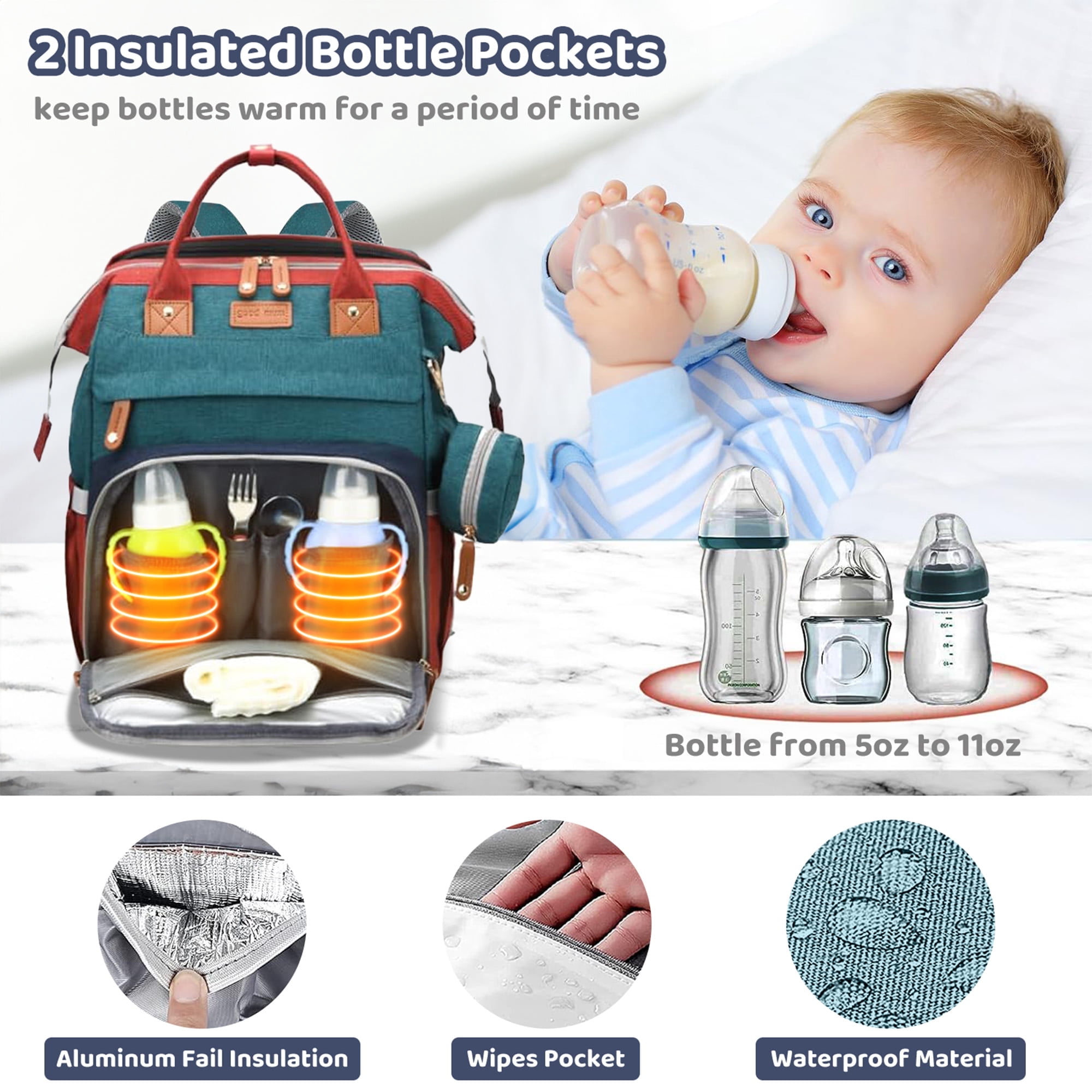 Anoak Baby Diaper Bag Backpack with Changing Station, Large Capacity Baby Bag, Waterproof Travel Backpack with USB Charging Port, Stroller Straps , Baby Shower Gifts