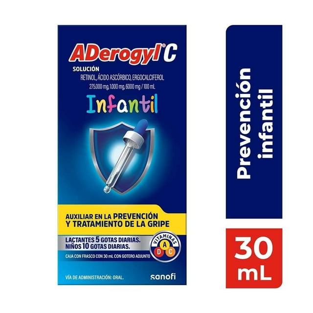 Multivitamínico Aderogyl C Infantil, Frasco con Gotero 30 ml. Ayuda a la Prevención y Tratamiento de la Gripe.