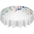 thumbnail image 2 of Blue Red Spring Floral Round Tablecloth 60 Inch - Waterproof Fabric Table Cloth Protector, 4th of July Butterfly Botanical Tablecloths Washable Table Cover for Kitchen Banquet Party, 2 of 6