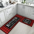 Kitchen Rugs and Mats Non Skid Washable Set of 2, Black Red Buffalo