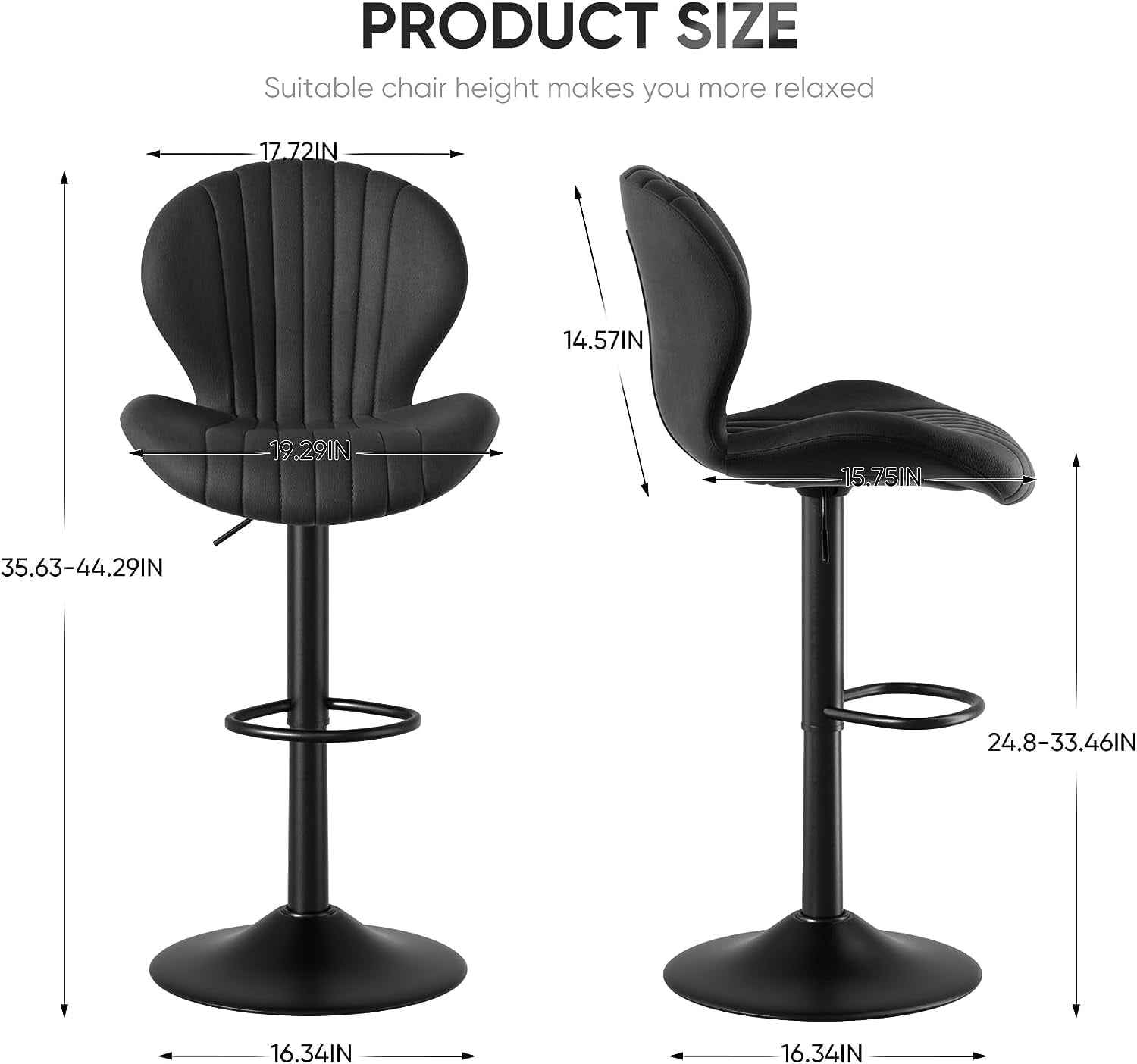 Hawsaiy Bar Stools Set of 2, Modern Swivel Bar Chairs with Mid Back and Adjustable Seat Height,Blcak