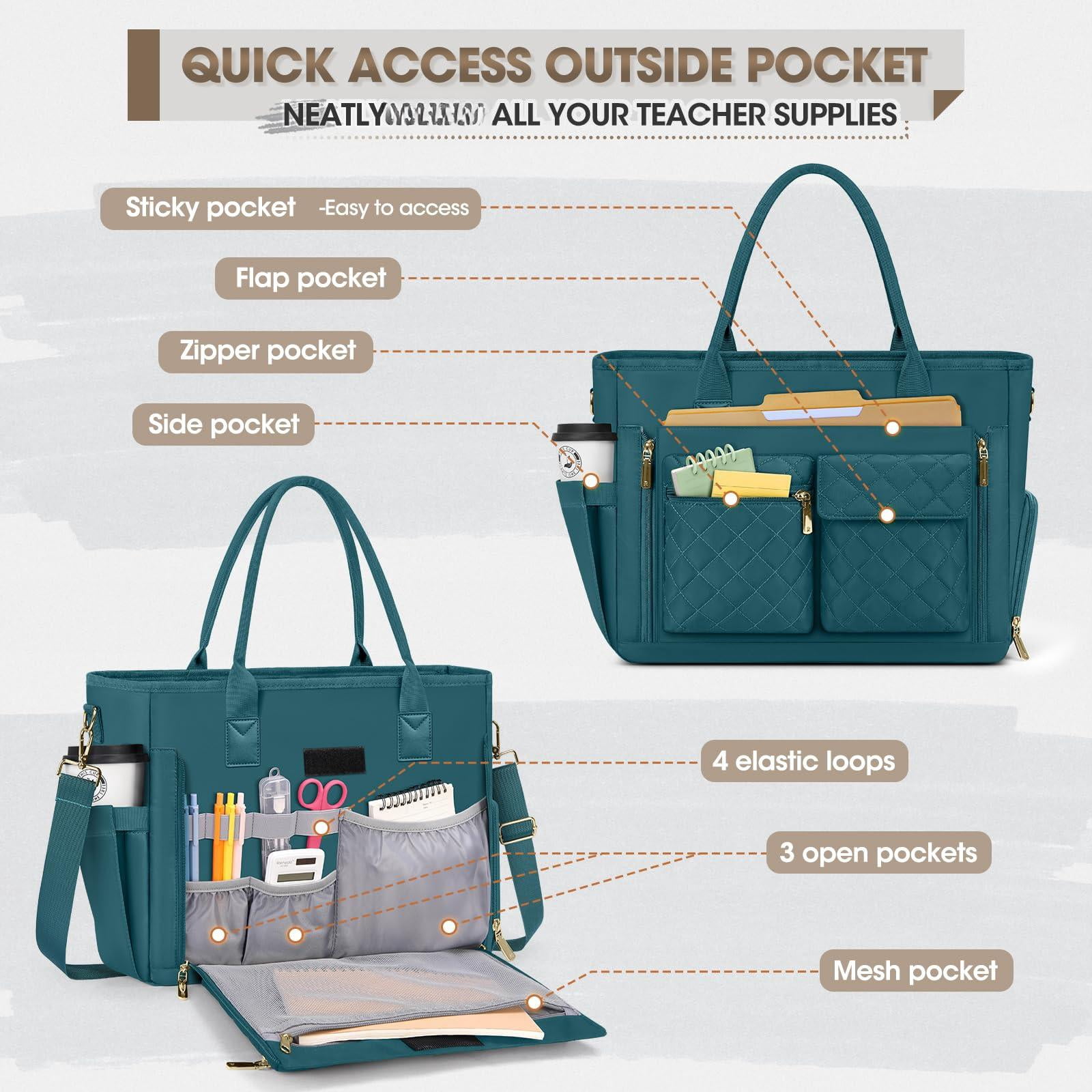 Teacher Tote Bag With Insulated Lunch Compartment 15.6 Inch Laptop For Women Lightweight Work Bags Nurse