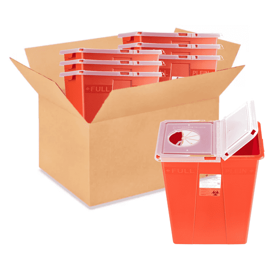 Dealmed Sharps Container, 8 Gallon Hinged Lid, Red (Case of 10)