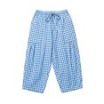 thumbnail image 6 of Miluxas Women's Gingham Plaid Cropped Pants Drawstring High Waist Wide Leg Loose Trousers with Pockets Soft Breathable Lounge Pants for Daily Wear Light Blue, 6 of 6