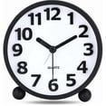thumbnail image 1 of Black Silent Analog Alarm Clock,Black Metal Large 3D Digits,Non Ticking Table Clock with Night Light Bedside Alarm Clock 10.8cm, 1 of 5