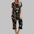 thumbnail image 2 of Moxiu Capri Pajama Sets for Women 2 Piece Two Piece Pajama Sets Short Sleeve Round Neck Top with Capri Pants with Pockets Loungewear 2025 Multicolor,M, 2 of 7