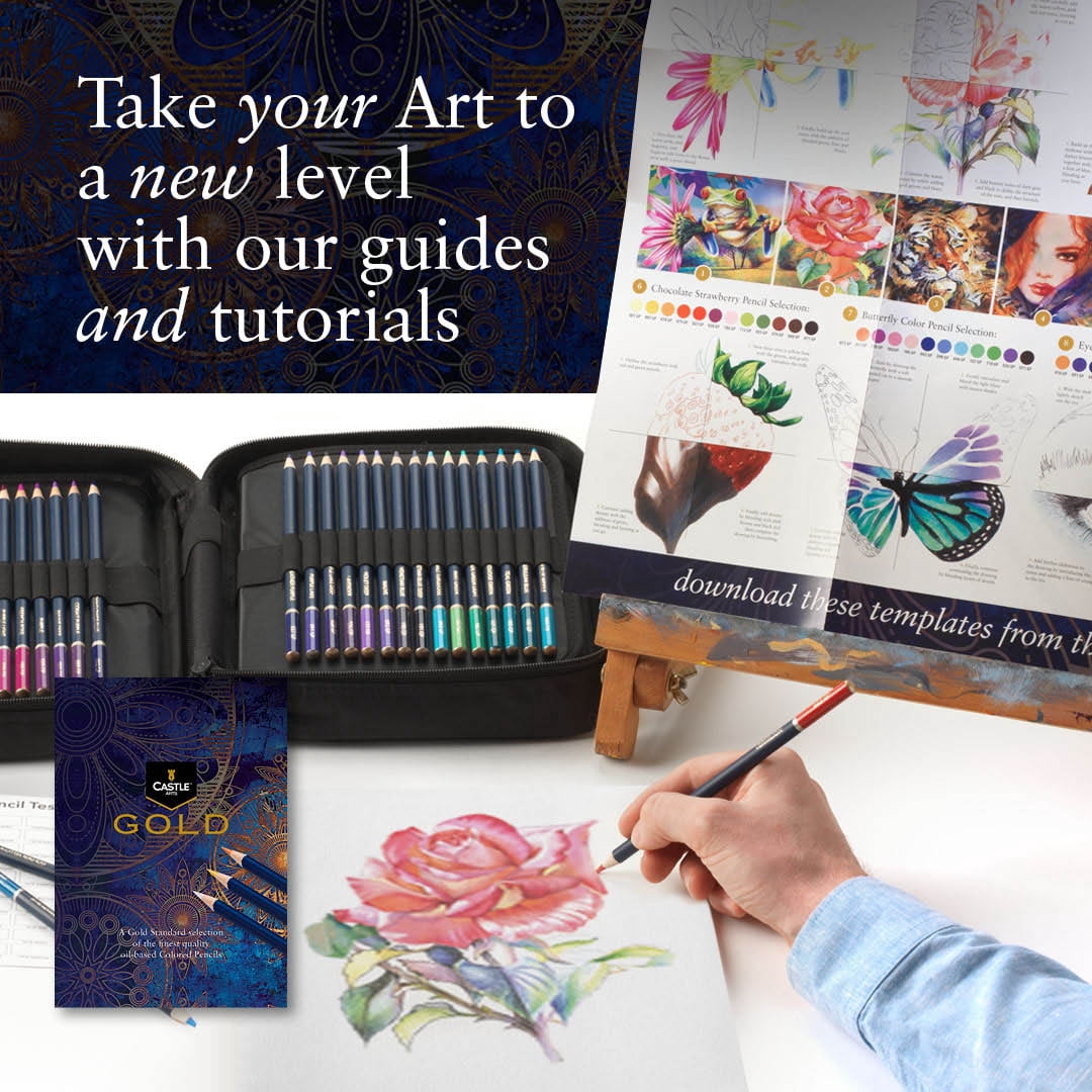 Castle Art Supplies Gold Standard 120 Coloring Pencils Set with Extras Oil-based Colored Cores Stay Sharper, Tougher Against Breakage | For Adult Artists, Colorists | In Zipper Case