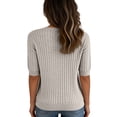 thumbnail image 5 of Women Summer Knit Shirt Blouse V Neck Short Sleeve Pullover Sweater Tops Camel 2XL, 5 of 5