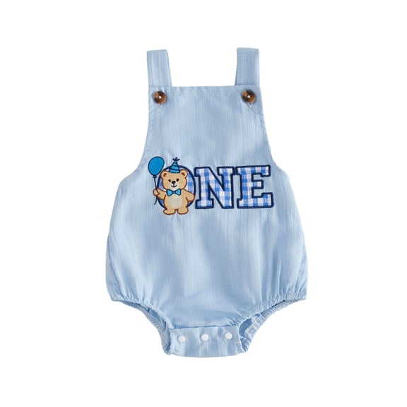 BemeyourBBs Baby Boy First Birthday Outfit 1st Birthday Clothes One Years Old Summer Bubble Romper Overalls Bear Holding Ballon Letter Embroidery Sleeveless Bodysuit Jumpsuit Playsuit