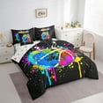 thumbnail image 3 of Feelyou Cartoon Basketball Boys Bedding Comforter Set 7 Pieces, Art Graffiti Splash Full Bedding Set, Video Ball Game Reversible Fitted Sheet Flat Sheet, Lightweight Room Decor, 3 of 8