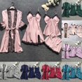 thumbnail image 3 of Pijamas Conjuntos De Satén Ropa De Dormir Seda 4 Piezas Lencería Mujeres Encaje Túnica Vestido Babydoll Camisón Conjunto Depangjing, 3 of 4