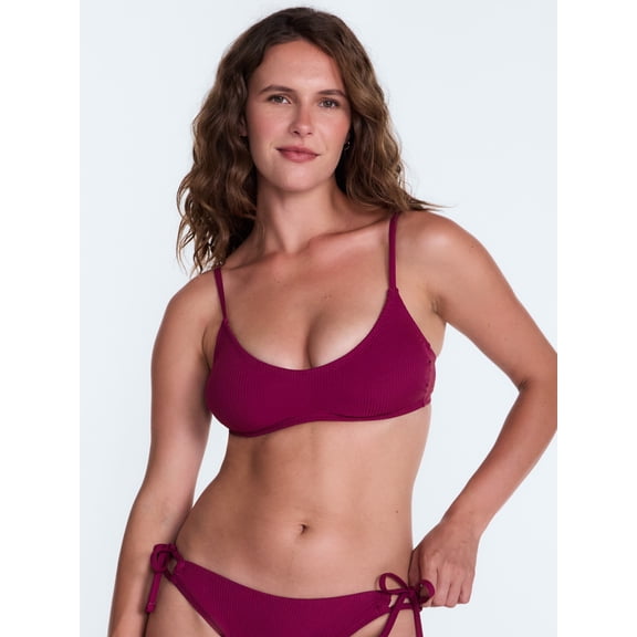 Time and Tru Women's and Women's Plus Ribbed Plunge Bralette Bikini Top, Sizes XS-2X
