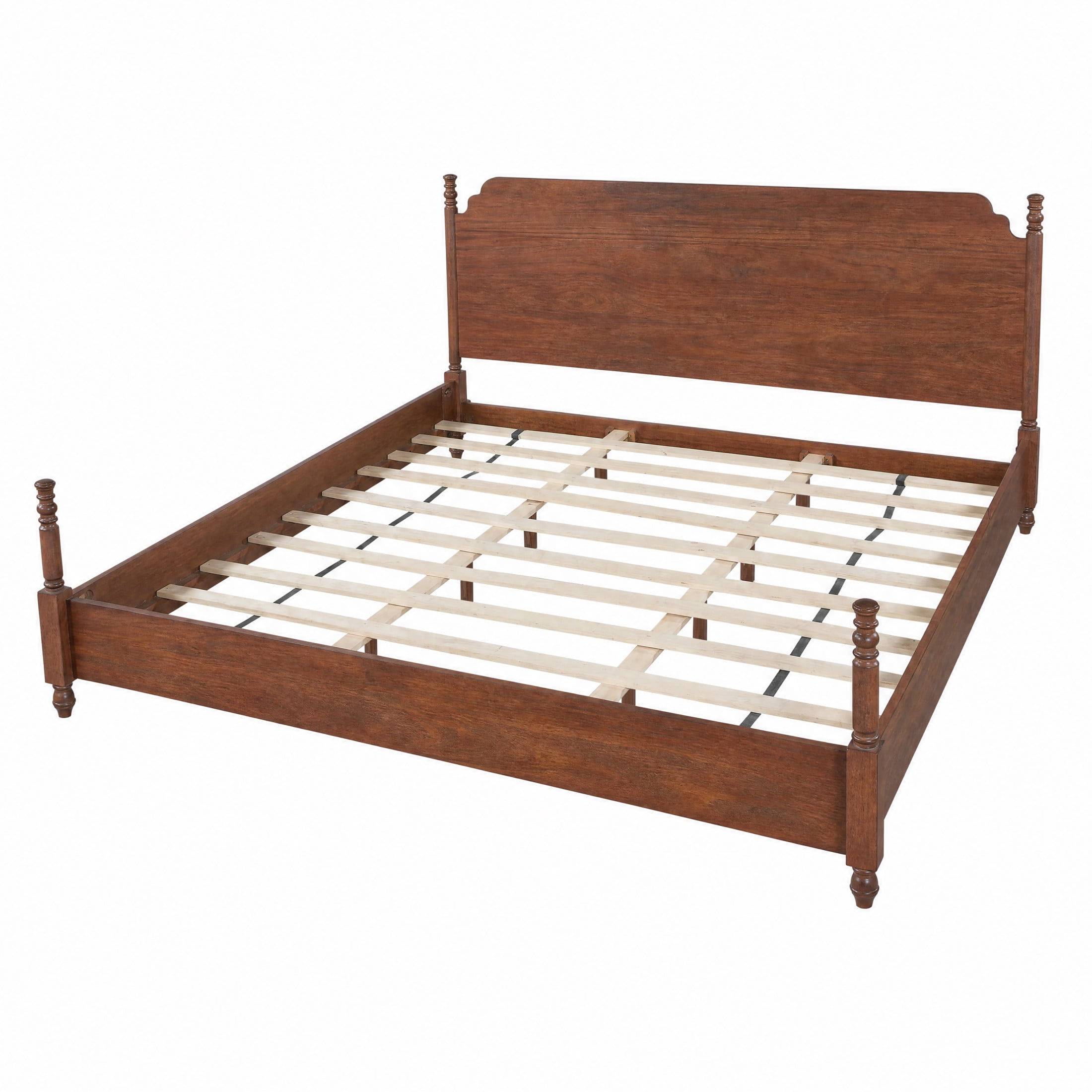 Christopher Knight Home Farmhouse King Platform Bed with Curved Headboard, Turned Legs, Walnut Brown
