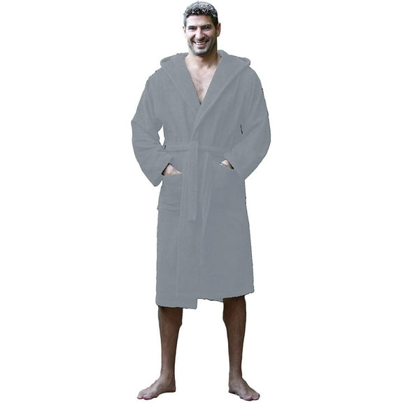 Bamboo Unisex Adult Hooded Robe - Silver, SMALL / MEDIUM
