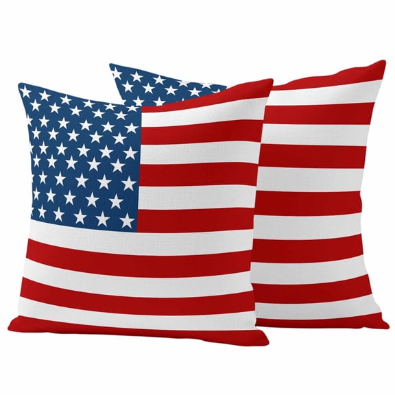 2 Pack Outdoor Waterproof Throw Pillows, USA Flag Independence Day Decorative Square Pillow Case Patio Pillows for Chair Couch Sofa 16x16in