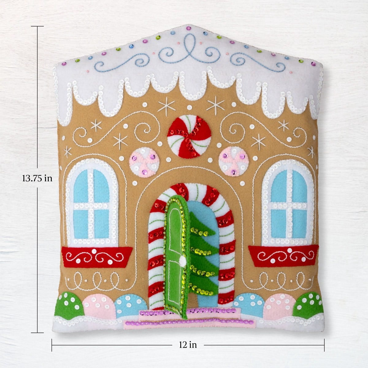 Bucilla Gingerbread Cottage 12 x 13.75 in Felt Applique Pillow Kit
