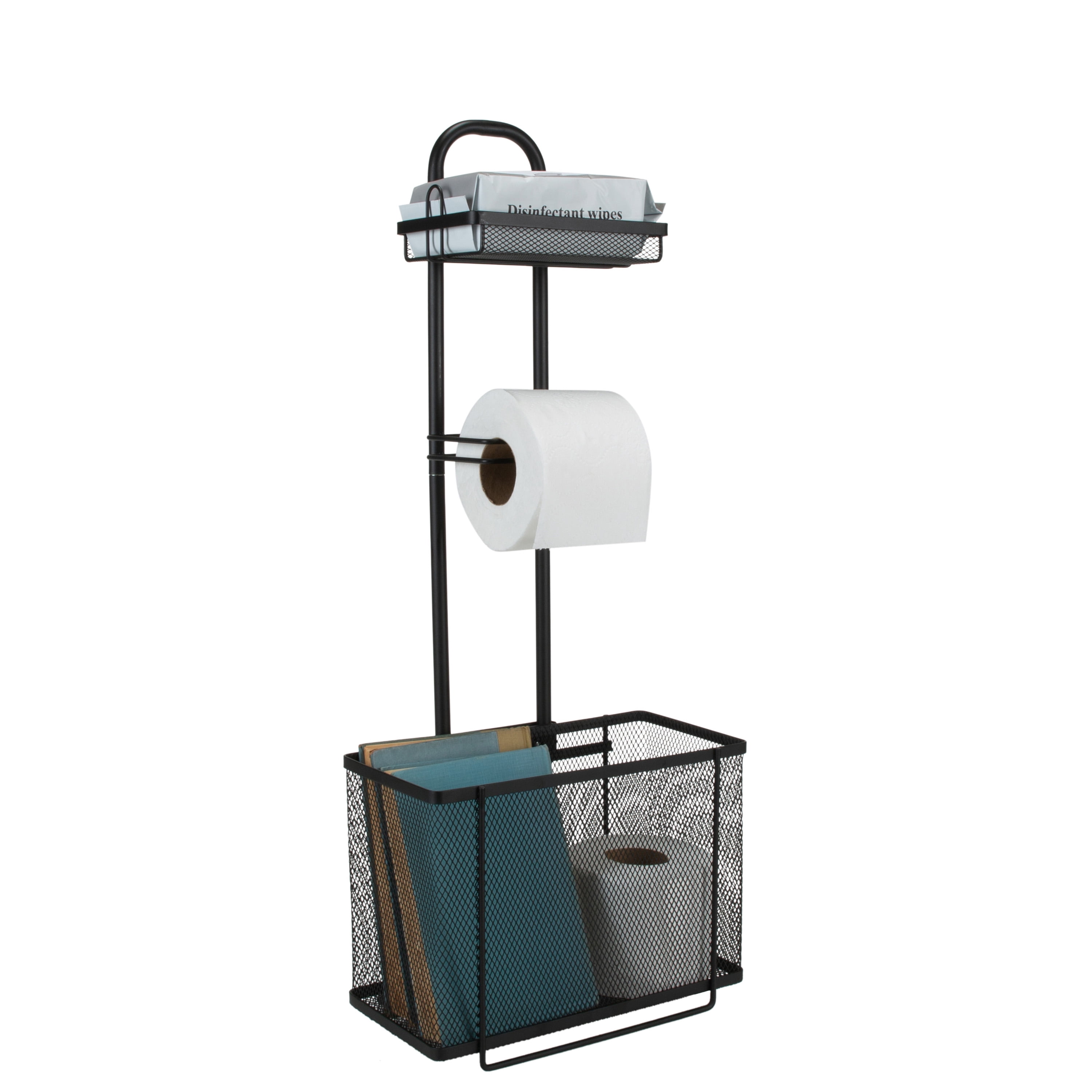 Bath Bliss Mesh Collection Adjustable Three Shelf Bathroom Organizer in Matte Black