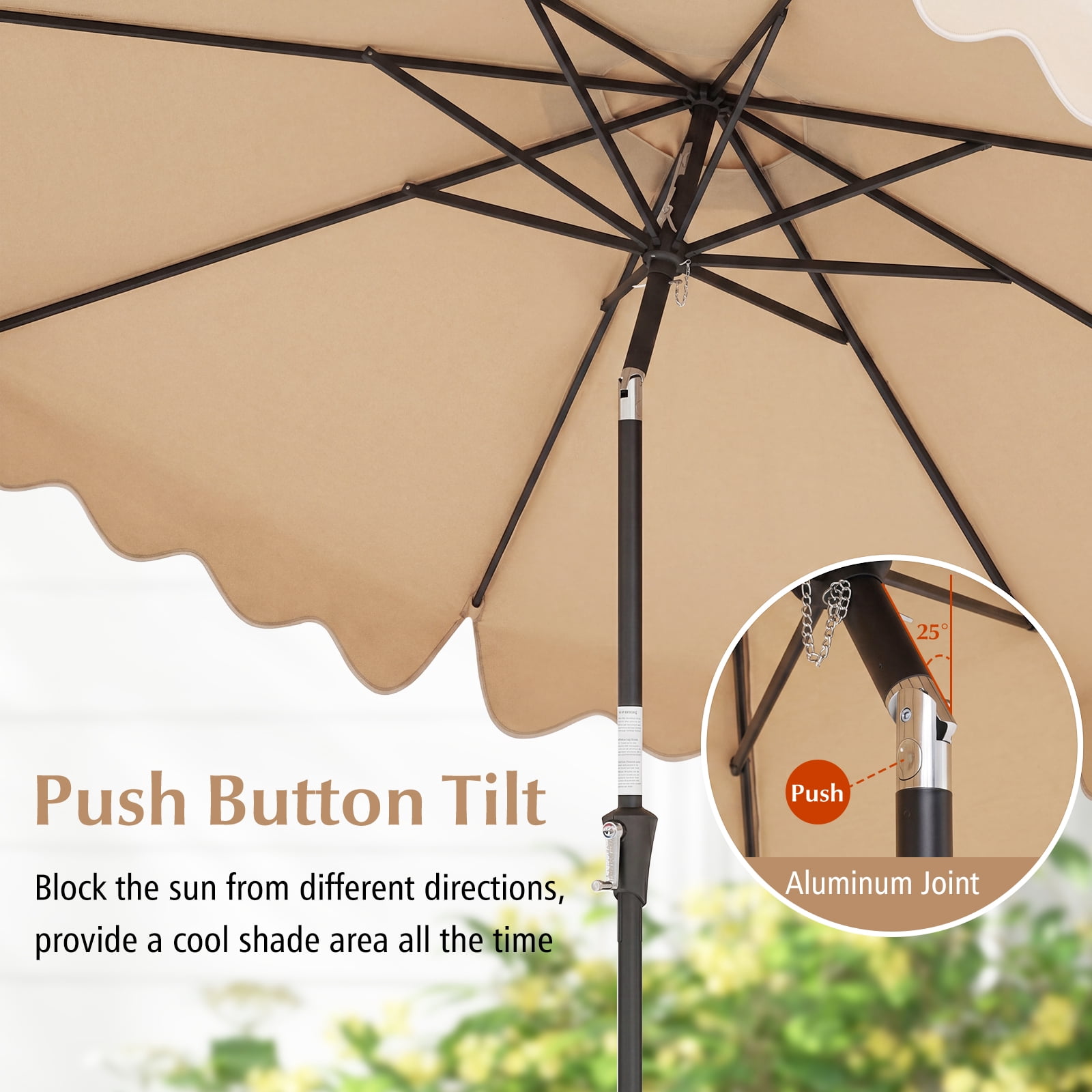 Costway 9 FT Patio Umbrella 2-Tier Market Table Umbrella with Sun-Protective Canopy Beige