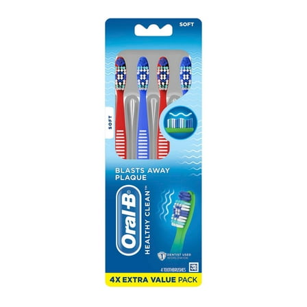 Oral-B Healthy Clean Toothbrushes Soft - Value Pack - 4 ct- Pack of 2
