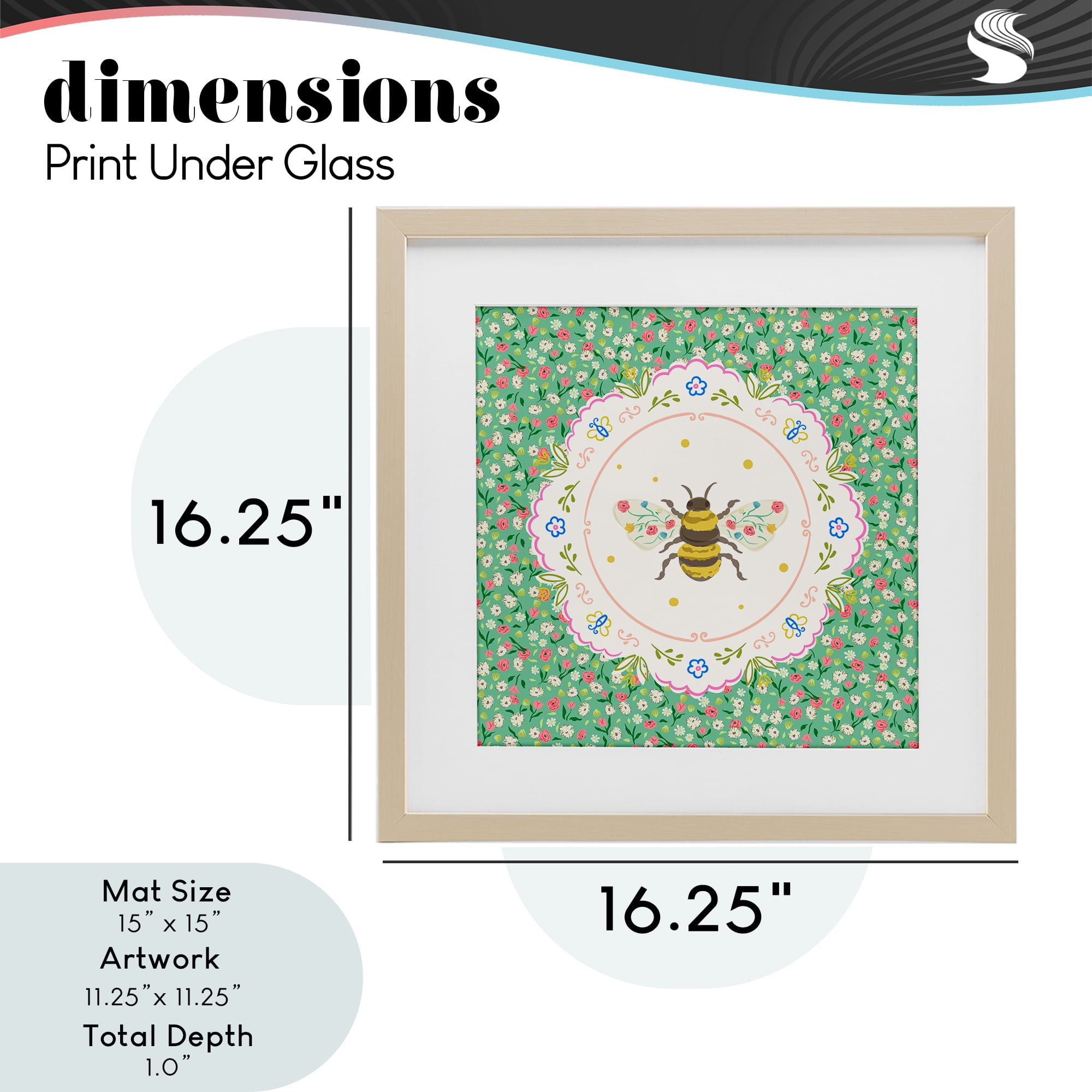 Spring Bee Delicate Florals Birch Framed Print Under Glass, design by Angela Steahling