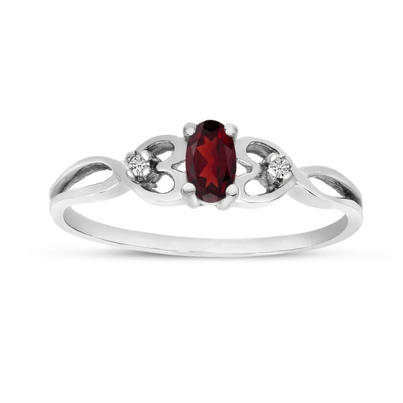 10k White Gold Oval Garnet And Diamond Ring