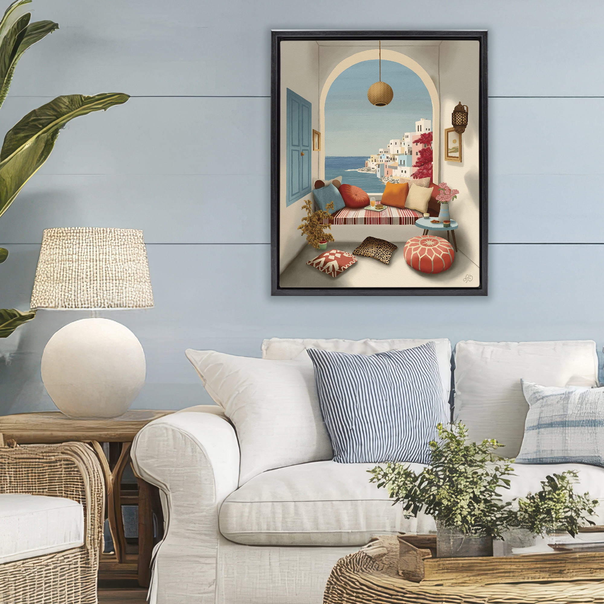 Stupell Industries Mediterranean Seaside Window View Black Framed Floater Canvas Wall Art, design by Lisa R Dumm