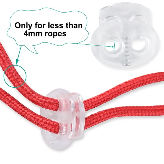 8 Pcs Spring Cord Locks Plastic End Fastener Double Holes Clip Rope Toggle Stoppers Sliders, Clear