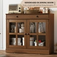 thumbnail image 3 of Modern Red Walnut Sideboard Buffet Cabinet with Glass Doors and Drawers – Adjustable Shelf – Coffee Bar Console Table for Dining Room, Kitchen, Entryway Storage – Color: Red Walnut, 3 of 8