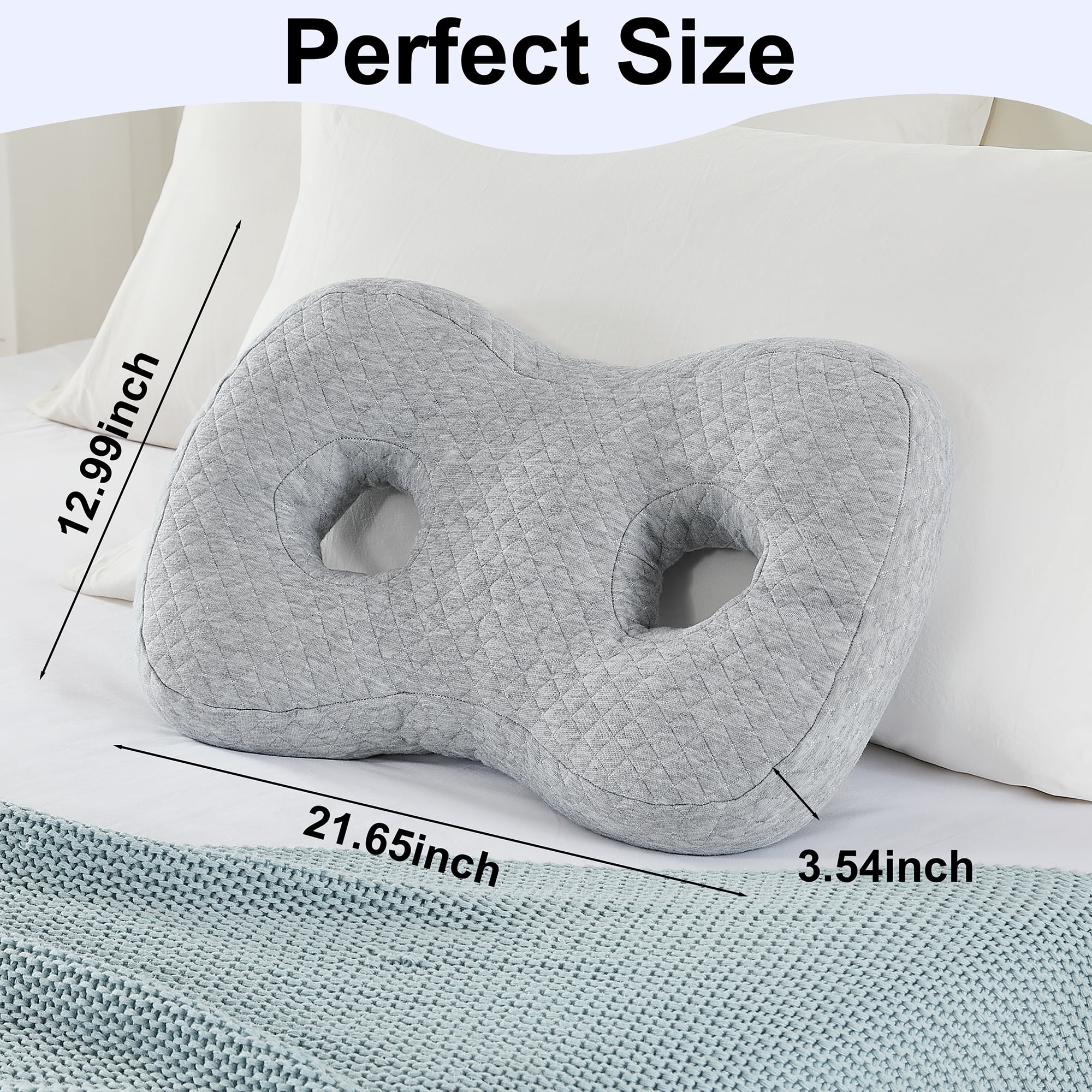 Ear Piercing Pillow for Side Sleepers, Ultra Soft Cover Relief Ear Pain,Two Ear Holes Protection for Ear Pierced, Earring Pillow