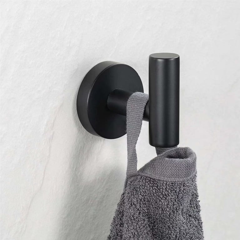 Suction Cup & Adhesive Hooks, 4-Pack Matte Black - Stainless Steel Towel Hooks For Bathroom, Kitchen, No Drilling