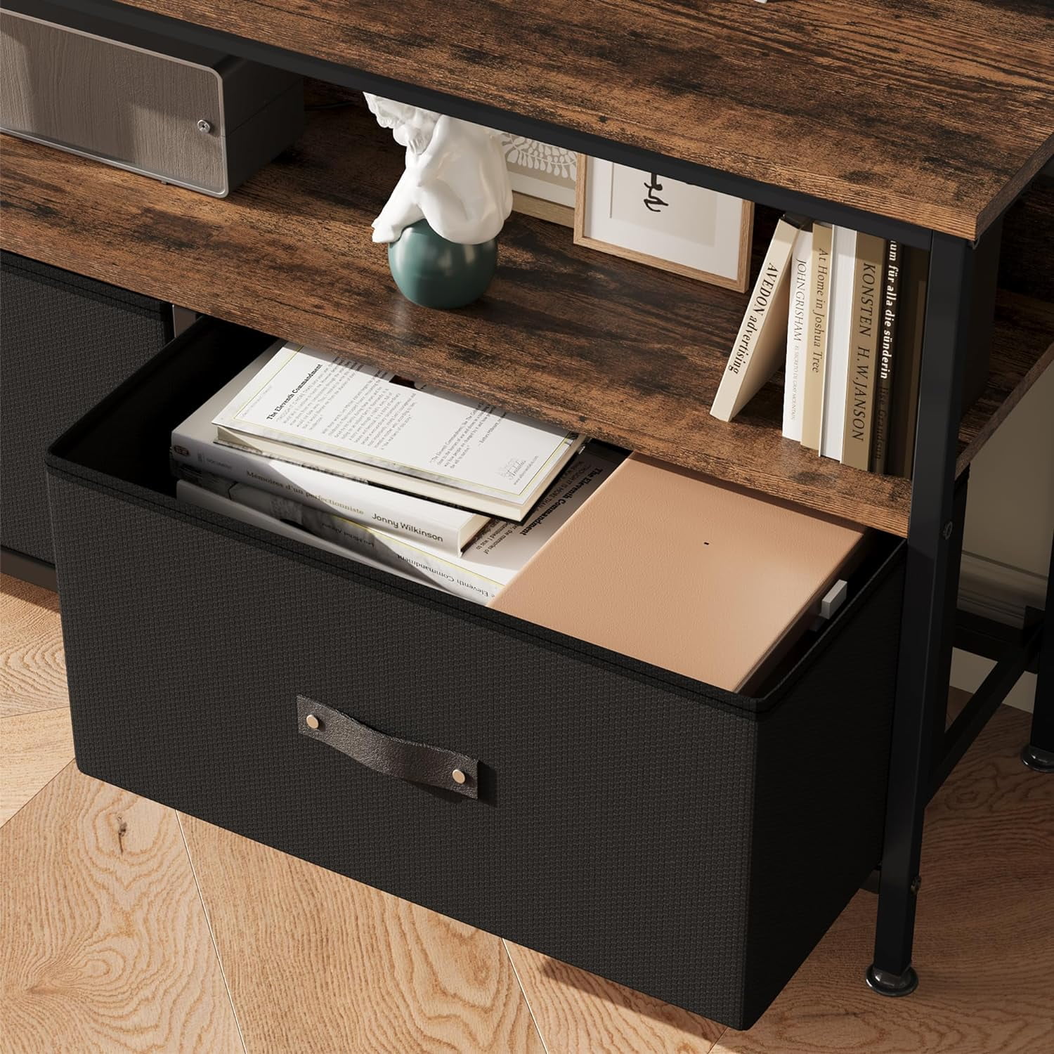 Homhougo 55 Inch TV Stand for Living Room, Dresser-Style TV Stand with 3 Drawers, Compact Entertainment Center with Storage Solutions, TV Console Table for Bedroom, Brown Finish with Black Drawers