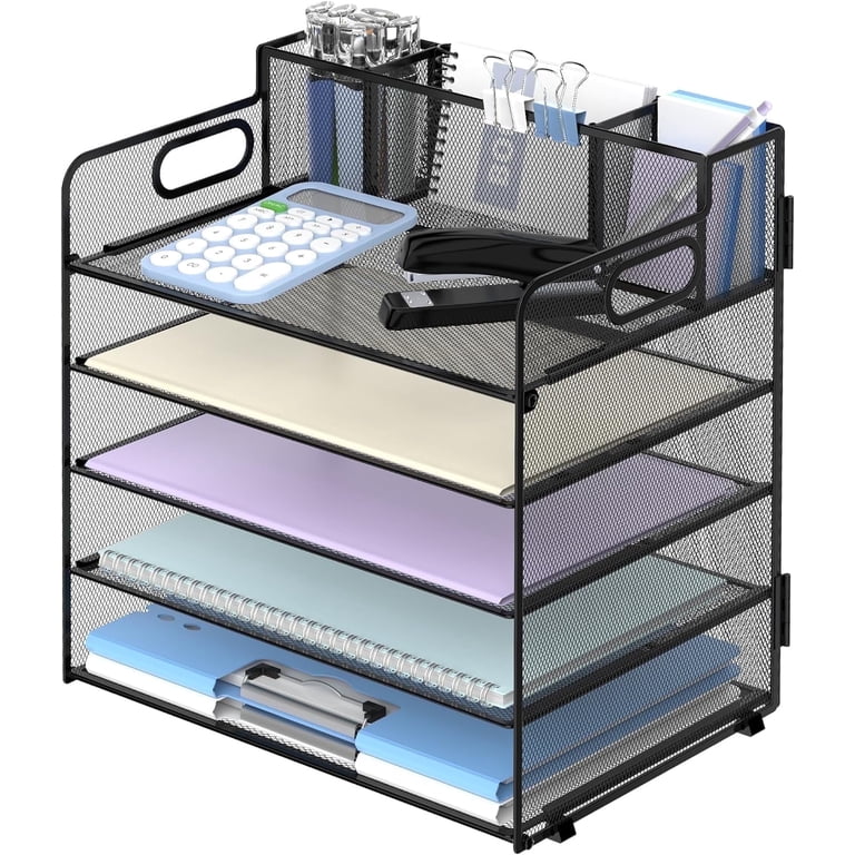 5-Tray Paper Organizer with 3 Pencil Holders photo 1