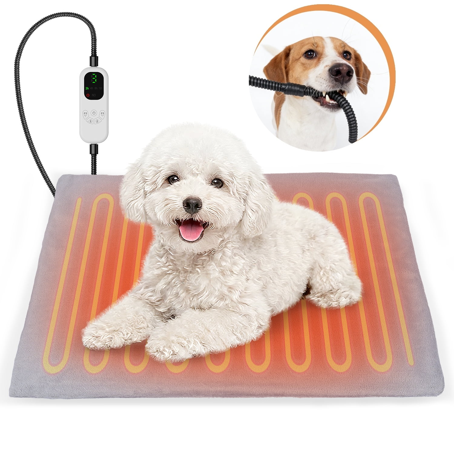 Pet Heated Pad, 24" Winter Heating Pad for Dogs Cats, 9-Level Temp Control with Timer, Safe Heated Mat Overheat Protection & Chew-Proof Cord
