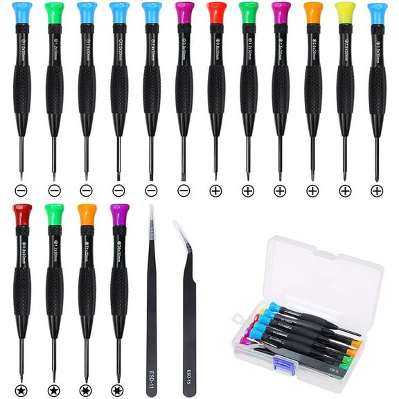 widshovx 18Pcs Magnetic Screwdriver Set 0.8-3mm Micro Cross Screwdriver Kit Metric Pentagonal Torx Flat Head Screwdriver with Tweezers for Watch Eyeglasses Jewelry Electronics Repair