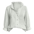 thumbnail image 5 of Endives Women's Button Down Shirt Floral Collar Embroidery Blouse Ruffled V Neck Long Puff Sleeve Casual Womens Tops Spring Outfit Summer White, 5 of 5