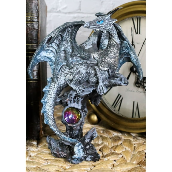 Small Winged Guardian Water Dragon Knight With Rhinestone Rock Fantasy Figurine