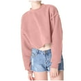 thumbnail image 5 of Besolor Women's Casual Cropped Sweatshirts Crew Neck Long Sleeve Solid Color Pullover Fall Tops Blouse, 5 of 6