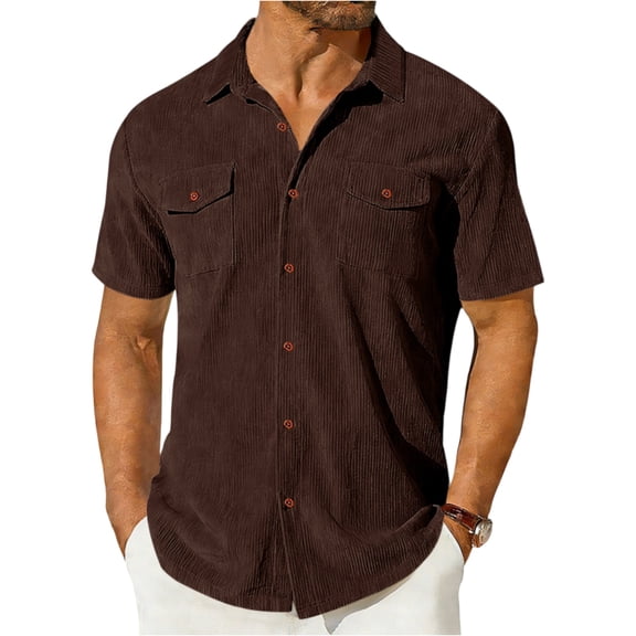 LTTVQM Mens Corduroy Shirt Jackets 2026 Casual Long Sleeve Button Up Collared Work Shirts Lightweight Shacket with Flap Pockets Brown L
