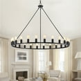 thumbnail image 2 of Warehouse of Tiffany Liam Matte Black 48-inch Round Wagon Wheel 24-Light Chandelier, 2 of 13