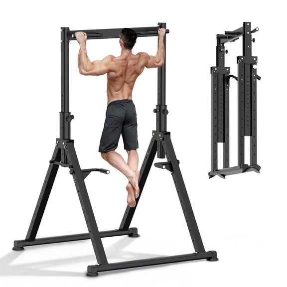 PROHIKER Folding Pull Up Station Power Tower for Home Gym, Height Adjustable Pull Up Bar Dip Station, Multifunctional Full Body Strength Training Fitness Equipment, Triangle Structure